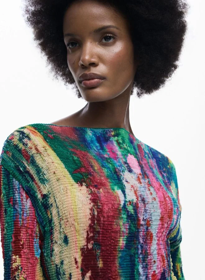 DESIGUAL multicolor abstract print Ruched Asymmetrical Dress for Women | Best Price UAE